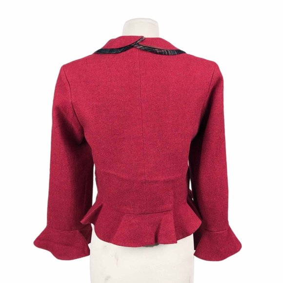 Cabbages And Roses Jacket Women's Medium Red Wool Coat Peplum Made In England - Picture 5 of 8